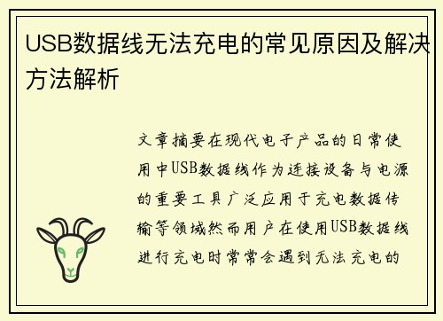 USB数据线无法充电的常见原因及解决方法解析 USB数据线无法充电的常见原因及解决方法解析